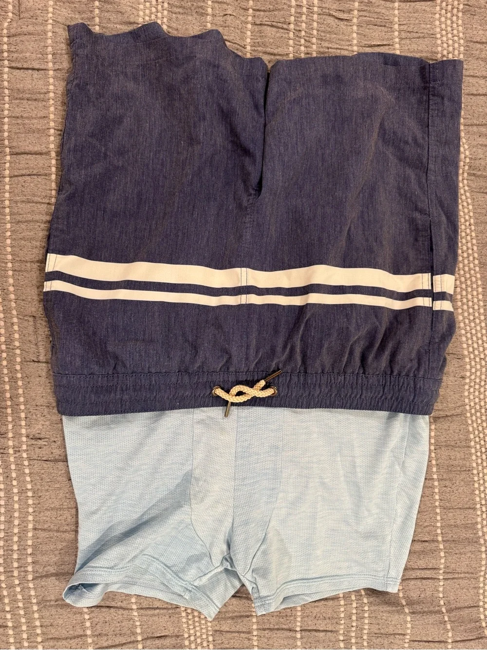 Fair Harbor Navy Swim Trunks with White Double Stripe